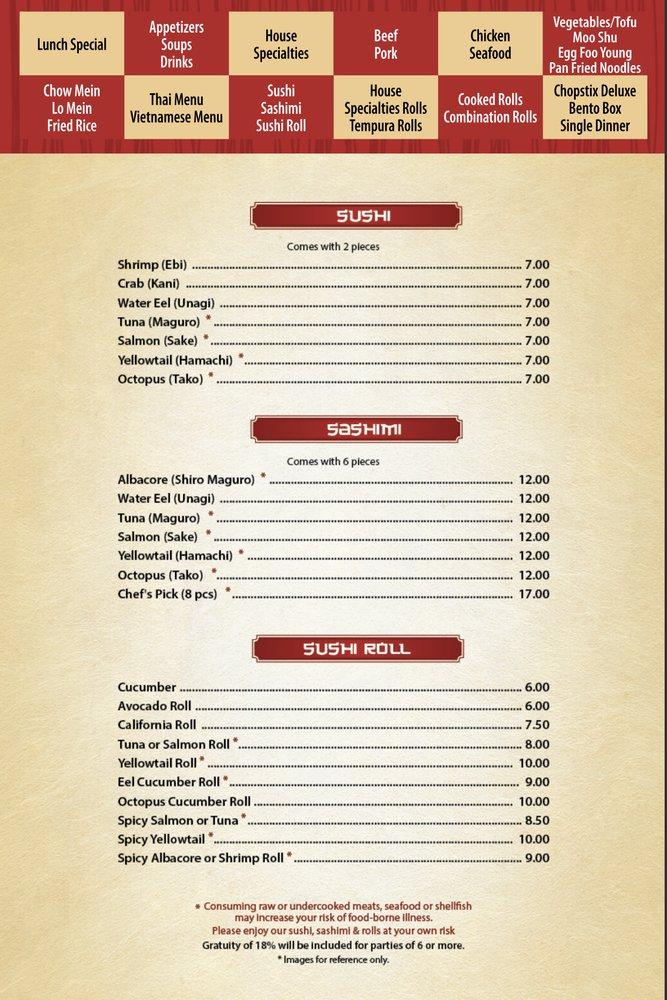 Menu at Chopstix Asian Bistro restaurant, Riverton