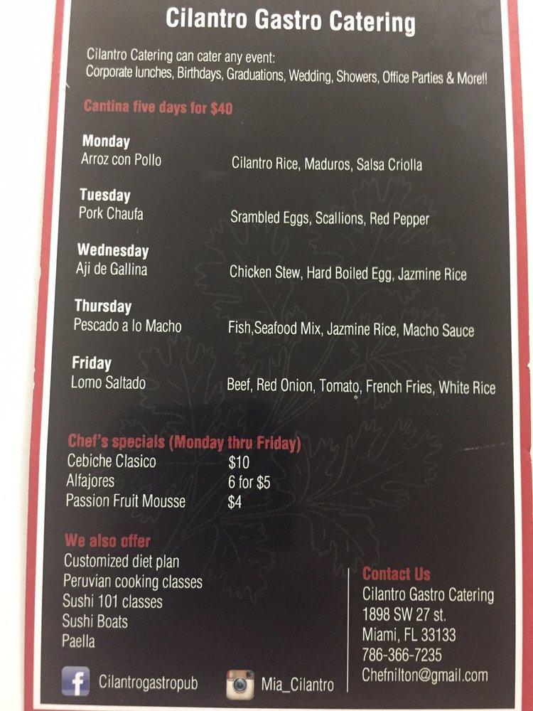 Menu at Cilantro 27 restaurant, Miami, 723 Lincoln Ln N