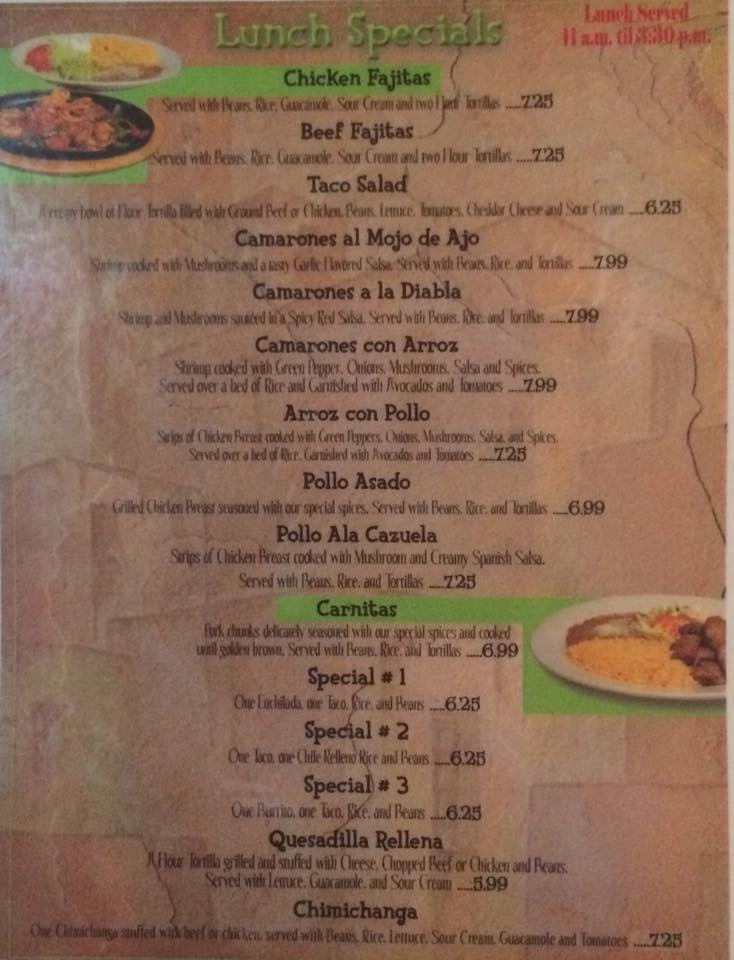 Menu at El Puente Mexican Restaurant, Capon Bridge