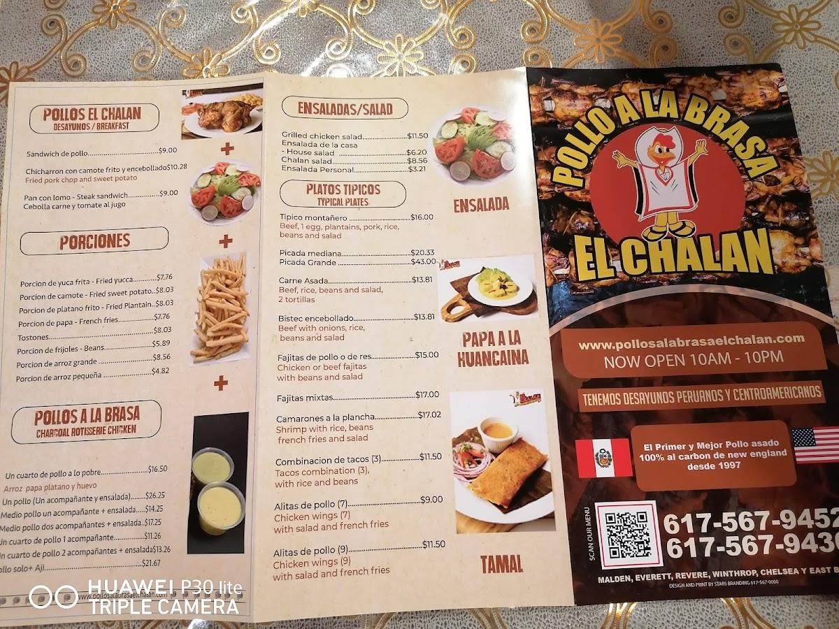 Carta del restaurante Pollos A La Brasa El Chalan, Boston, 405 Chelsea St