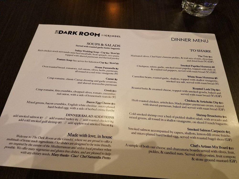 Menu at The Dark Room at The Grandel pub & bar, St. Louis, Grandel Square