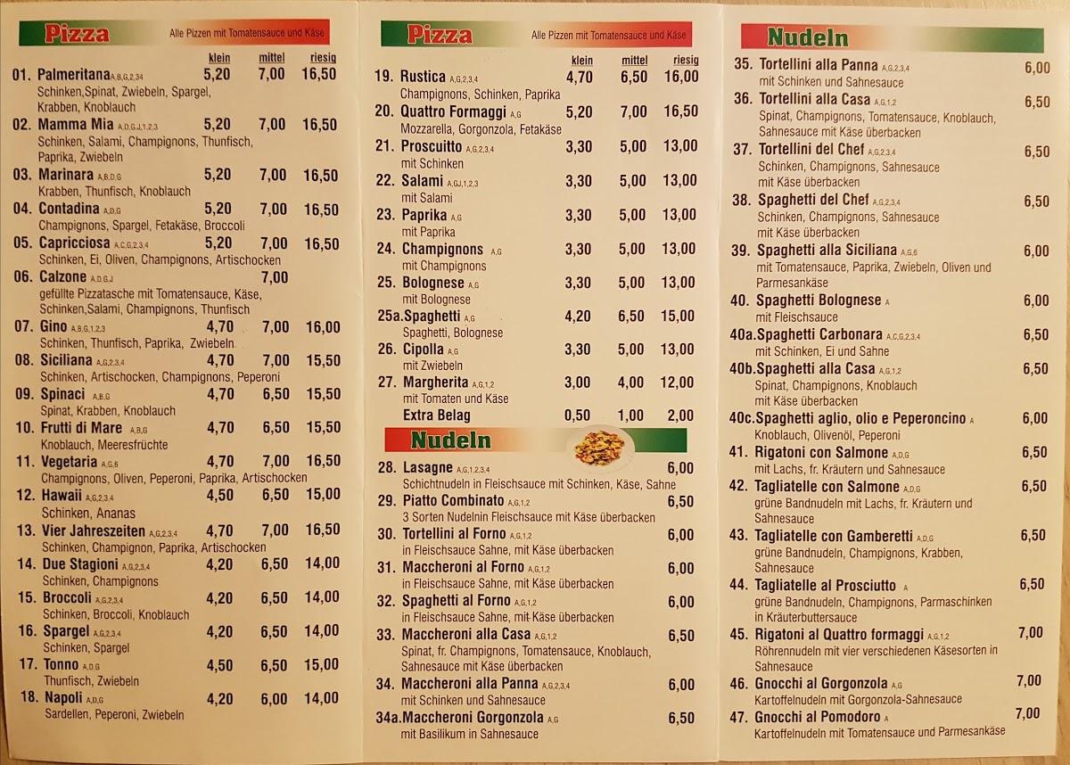 Menu at Gino Pizzeria, Bergkamen