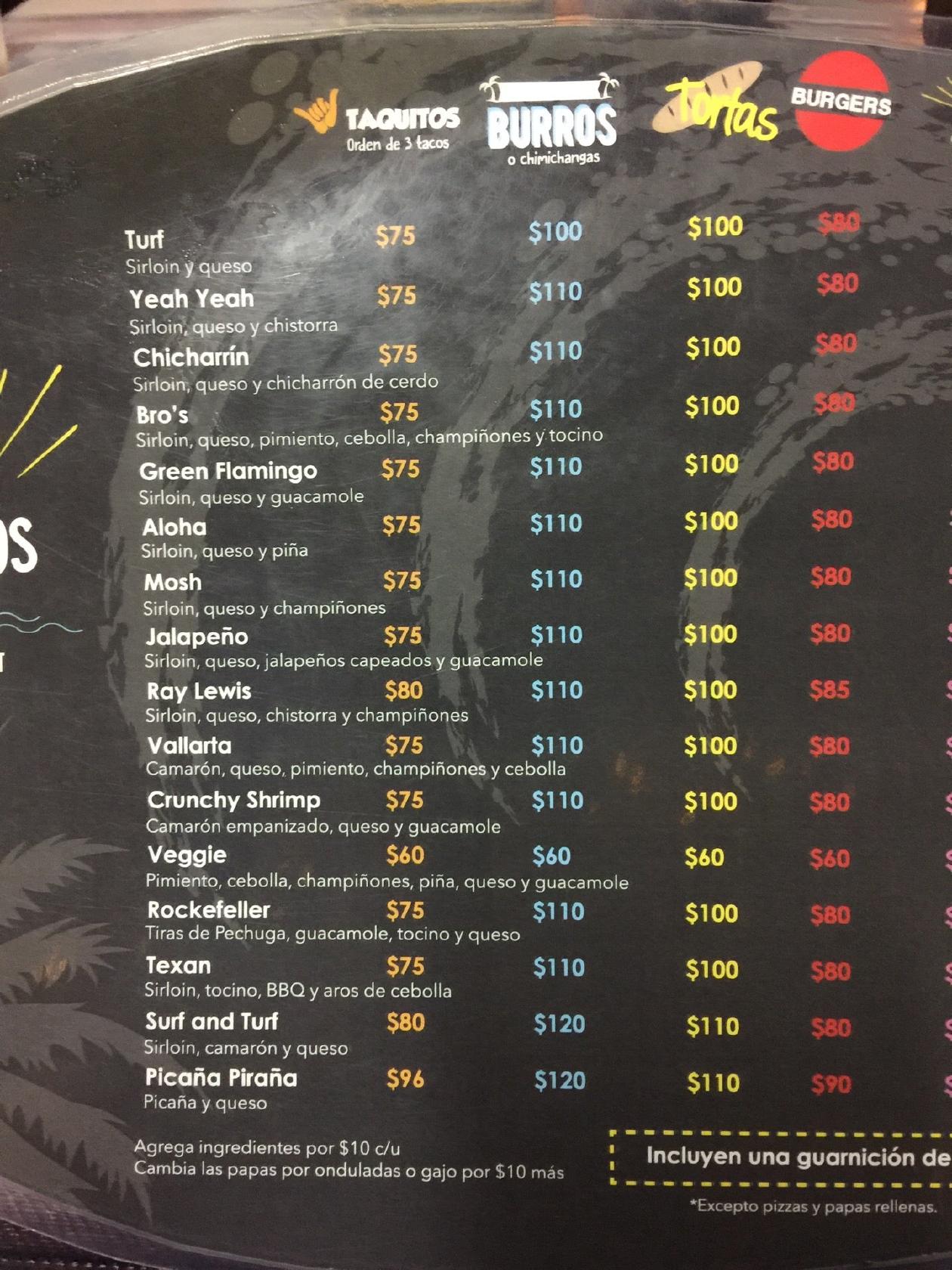 Menu at Surf and Turf Taco restaurant, Merida, Calle 41 num 285 x 40 Fraccionamiento