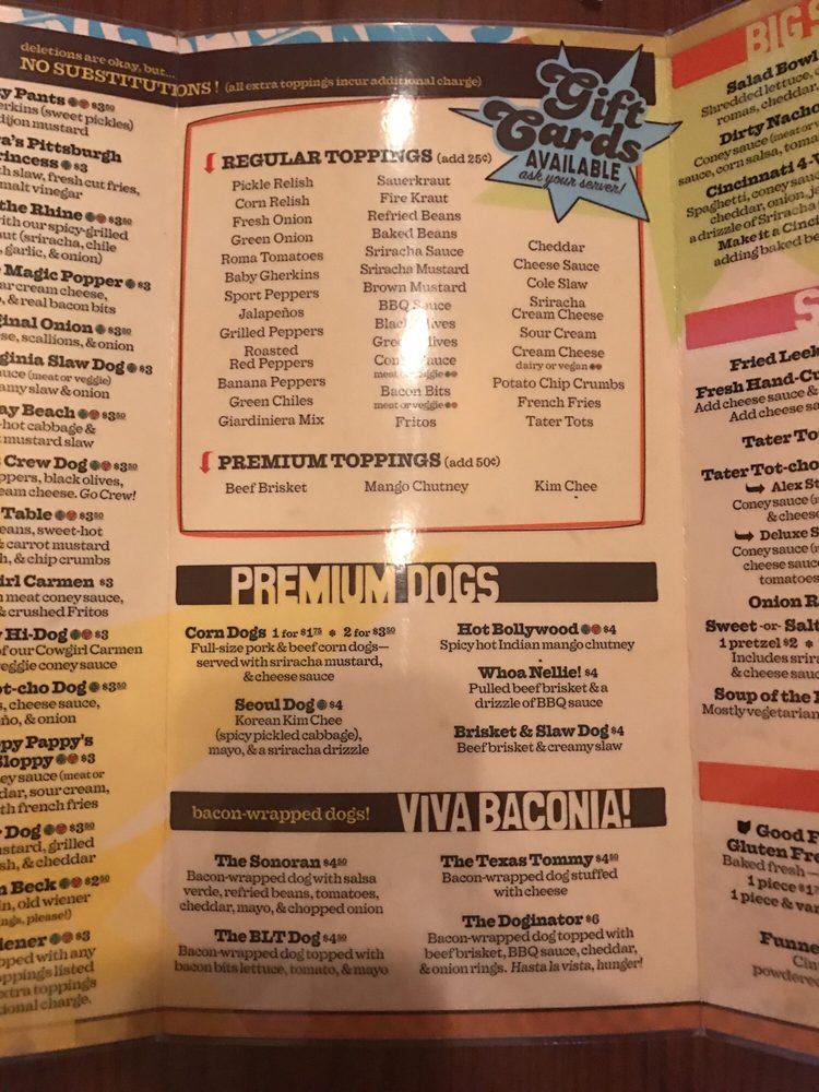 Menu at Dirty Frank's Hot Dog Palace pub & bar, Columbus, 248 S 4th St