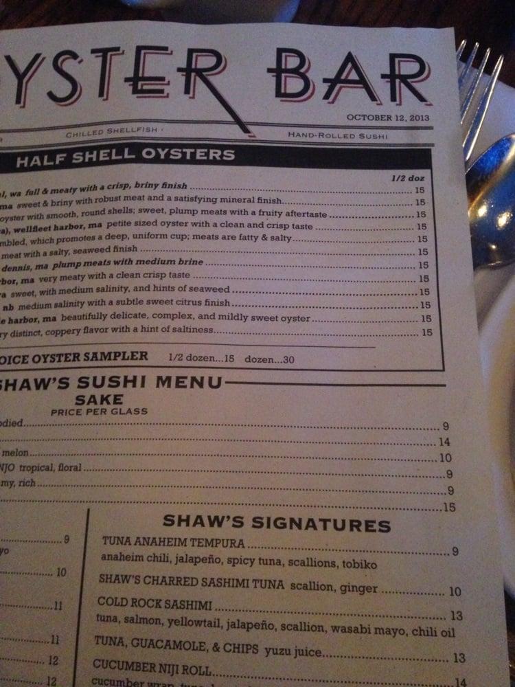 Menu at Shaw's Crab House restaurant, Chicago, 21 E Hubbard St