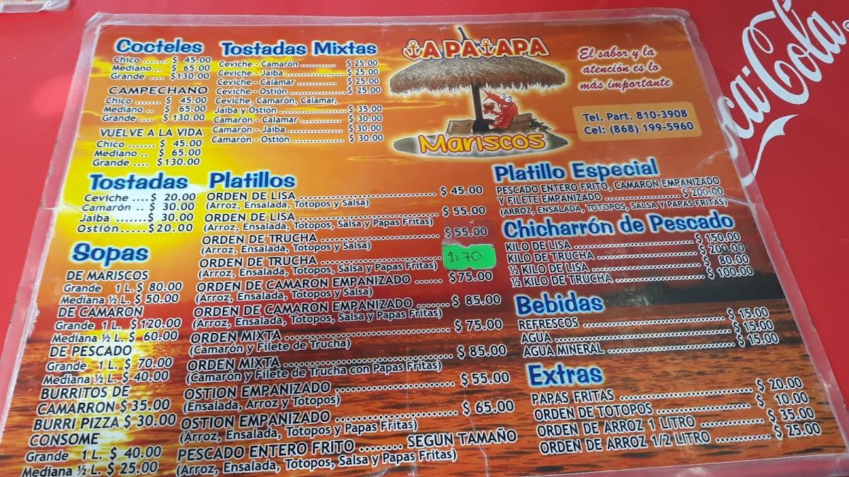 Menu at Las Palapas, Restaurant de mariscos, Matamoros