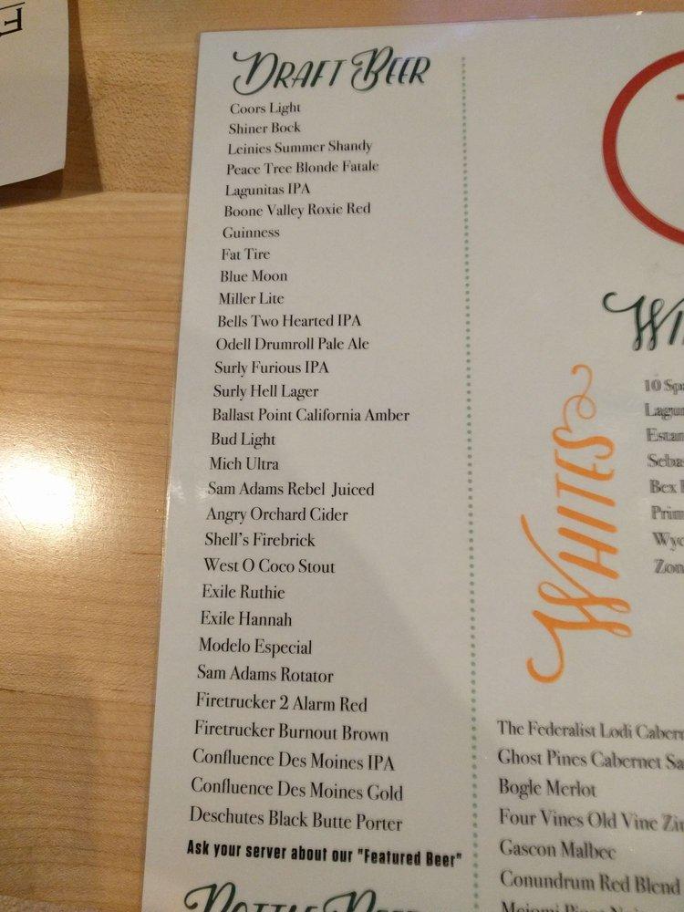 Carta de The Fletcher Full Service Kitchen + Bar, Ankeny
