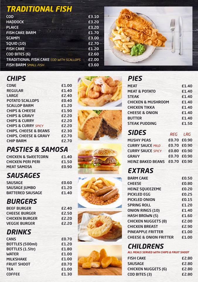 Menu at The Queen Vic - Fish & Chips restaurant, Blackburn