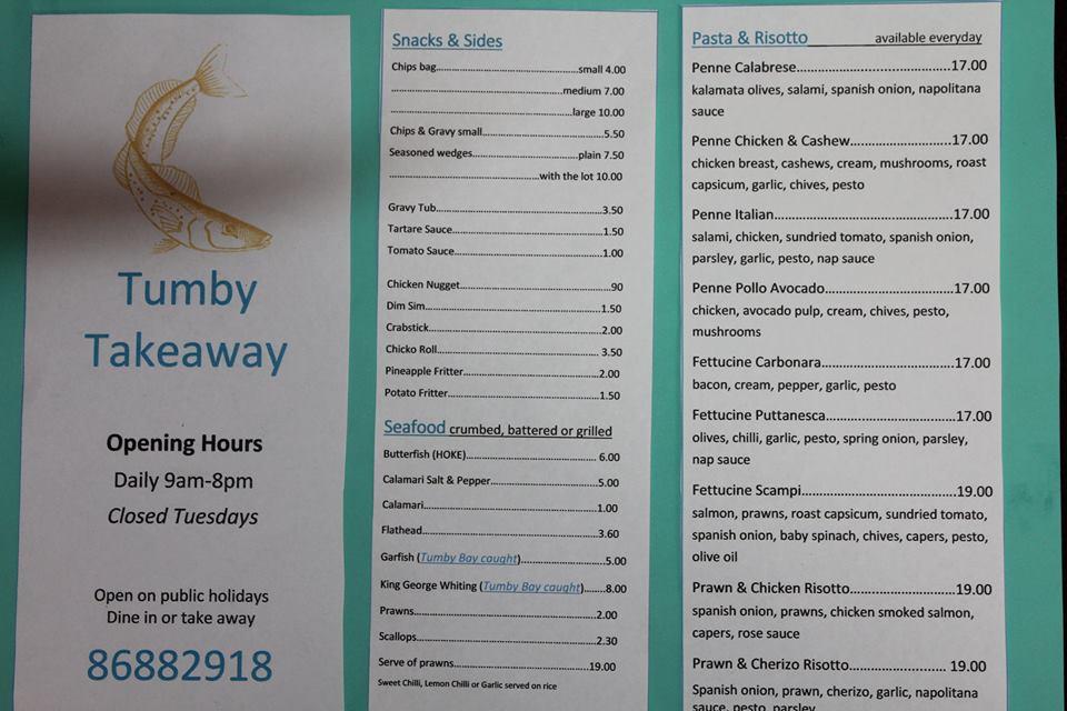 Menu at Tumby Takeaway fast food, Tumby Bay, 4 Tumby Terrace