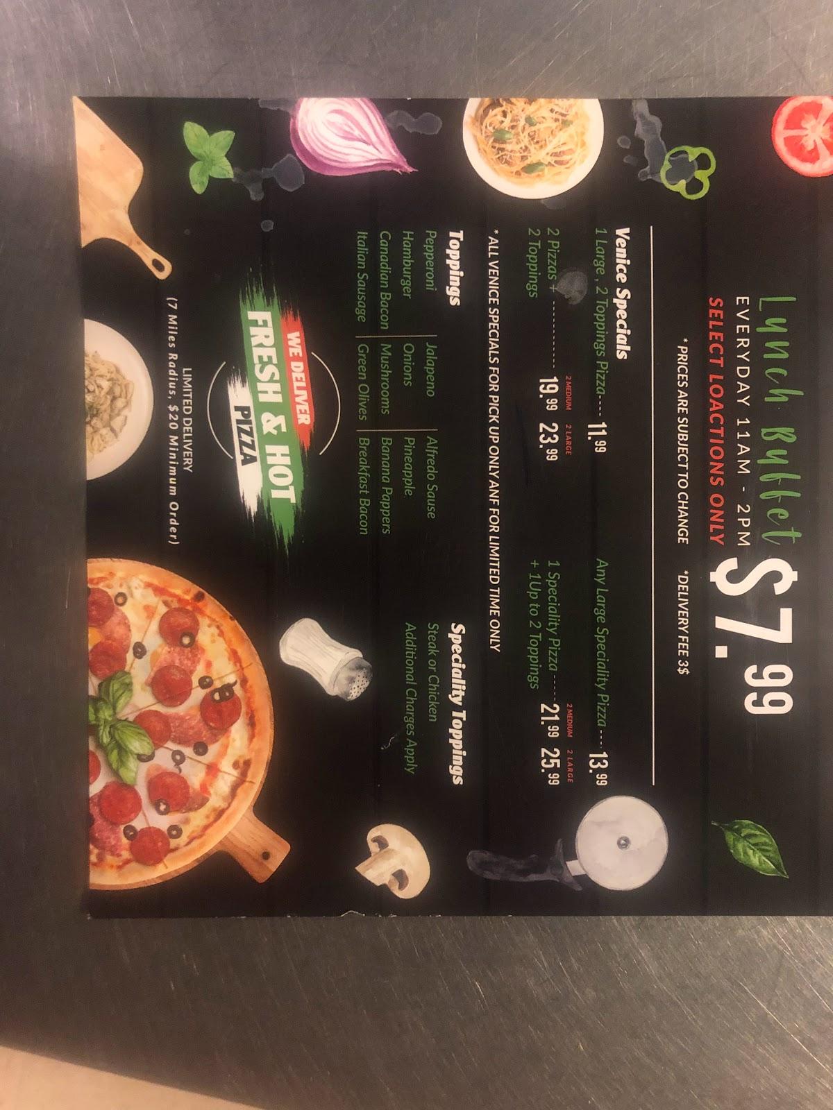 Menu at Venice Pizza restaurant, Daingerfield