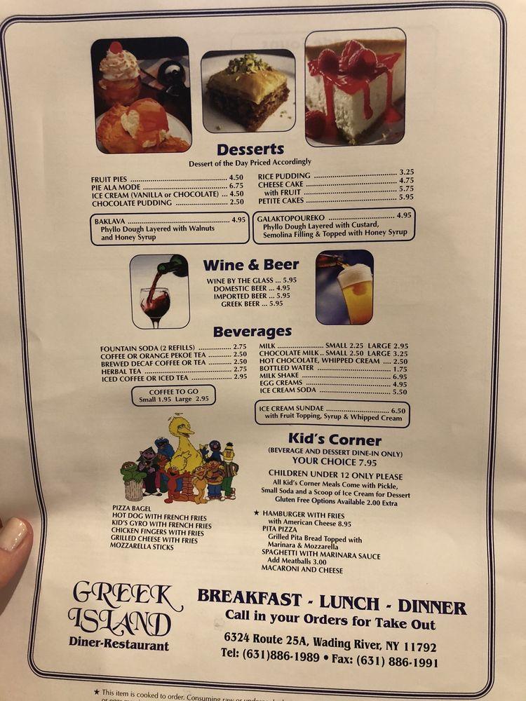 Menu at Greek Island Diner pub & bar, Wading River