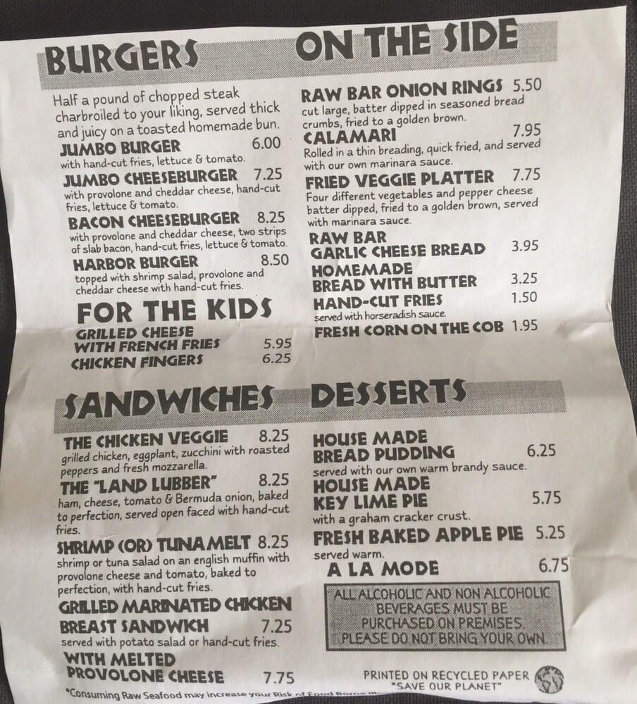 Menu at The Lobster House restaurant, Cape May, 906 Schellengers Landing Rd