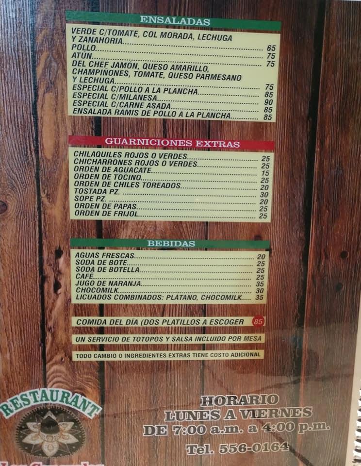 Menu at Los Caporales restaurant, Mexicali