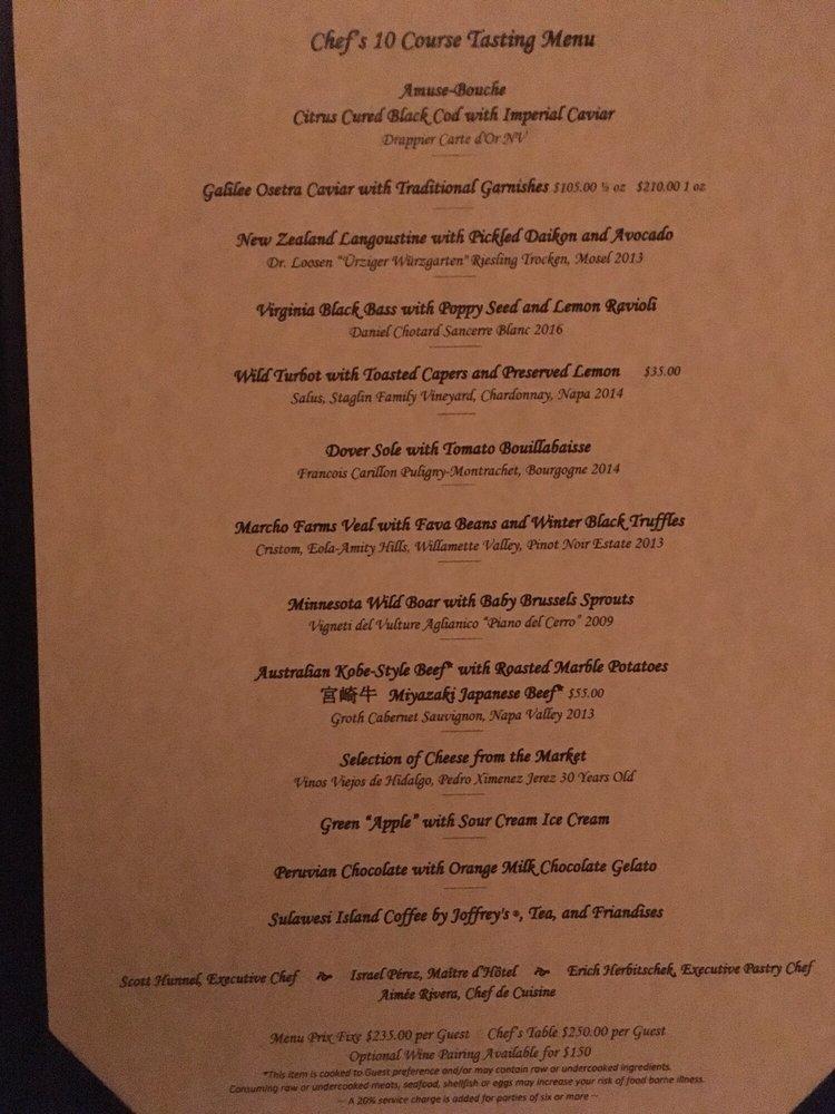 Menu at Victoria & Albert's restaurant, Orlando