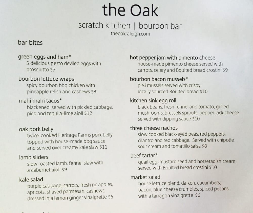Menu at the Oak, Kitchen Bourbon Bar, Raleigh