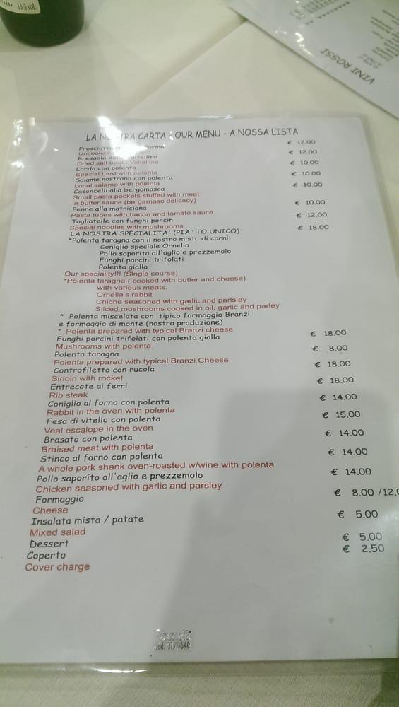 Menu da Da Ornella ristorante, Bergamo