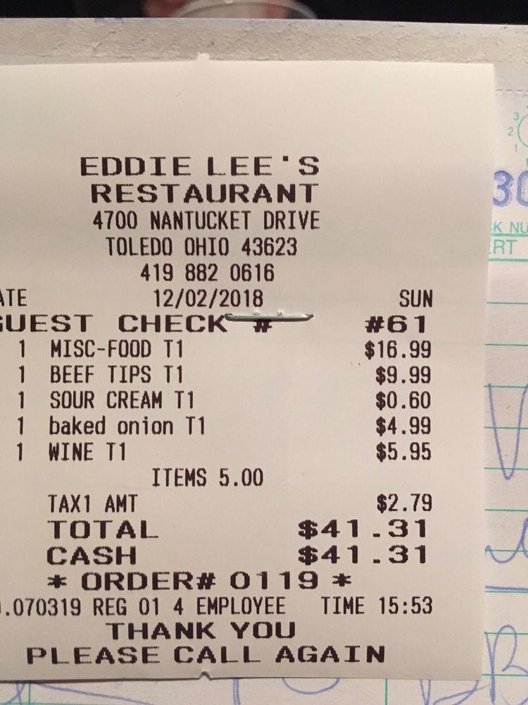 Menu at Eddie Lee's Restaurant, Toledo