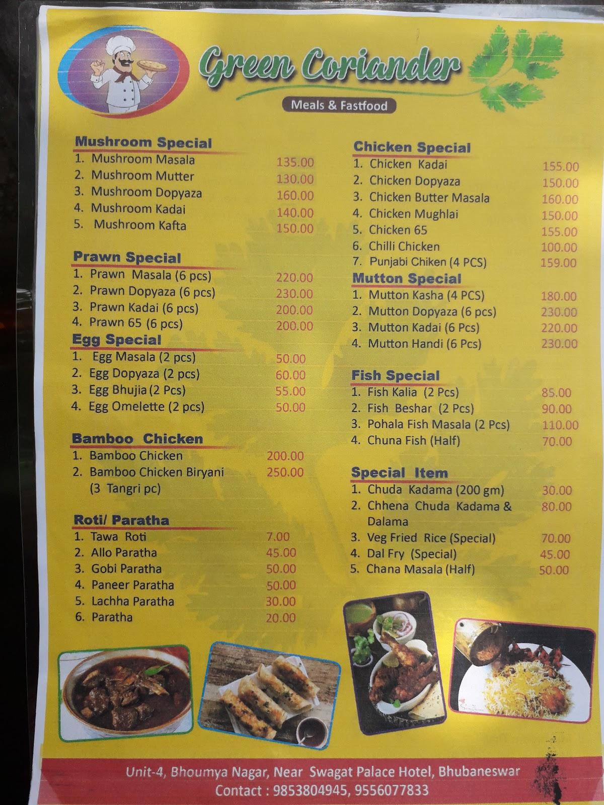GREEN CORIANDER menu