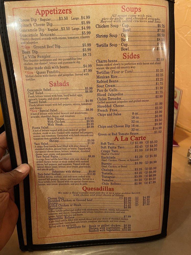 Menu at La Villa Mexican Restaurant, Mena