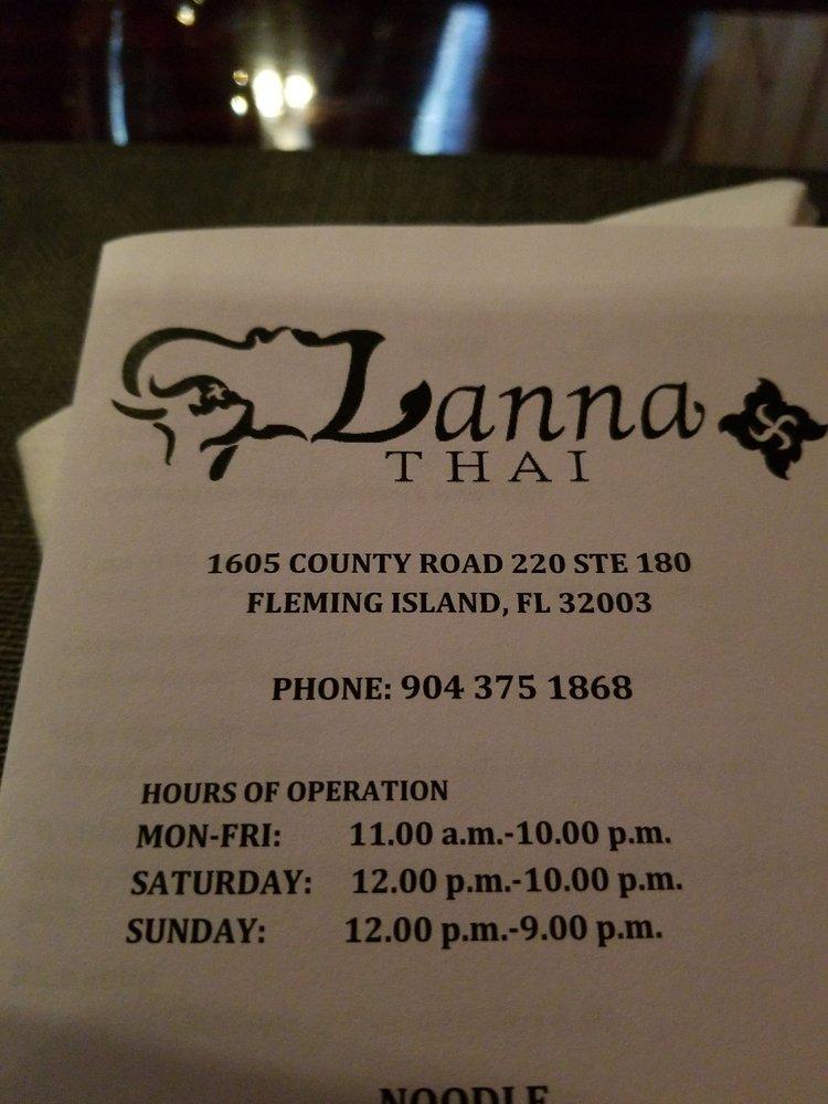 Menu at Lanna Thai restaurant, Fleming Island