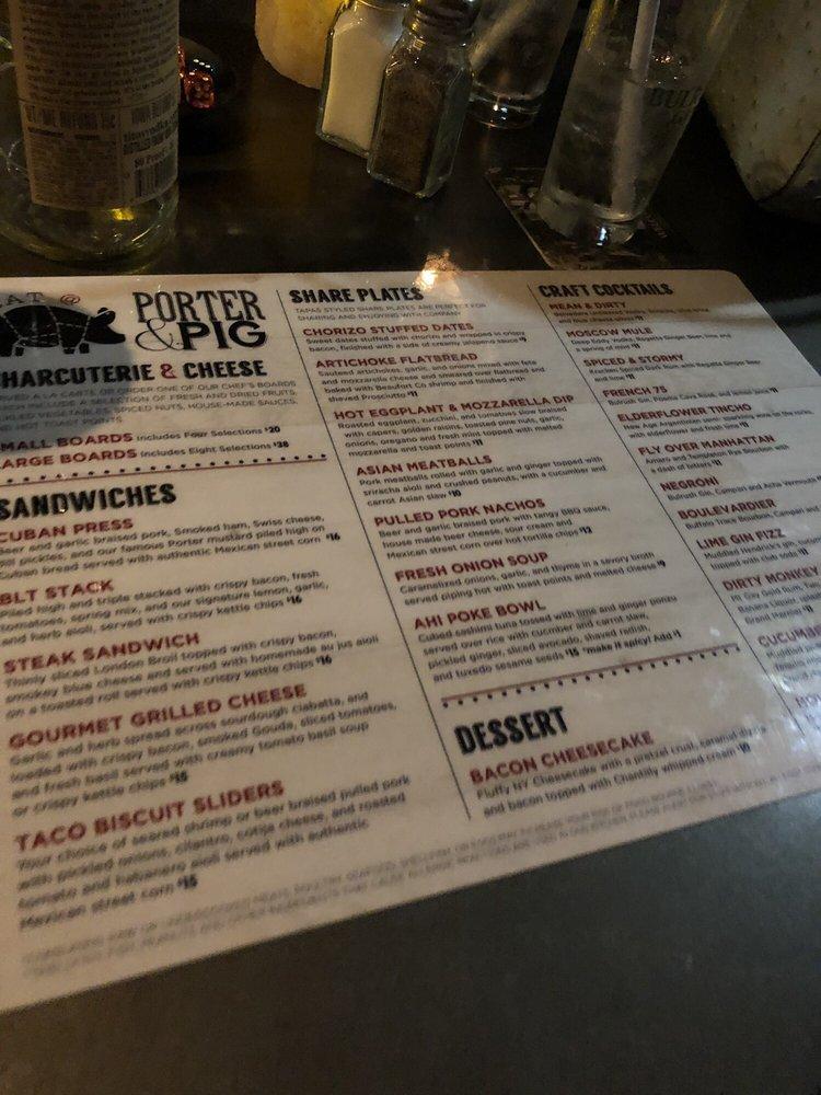 Menu at Porter & Pig pub & bar, Hilton Head Island, William Hilton