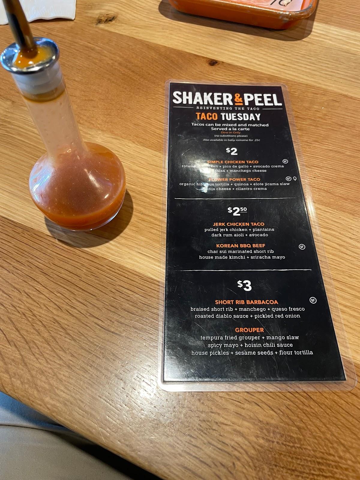 Menu at Shaker & Peel pub & bar, Oldsmar