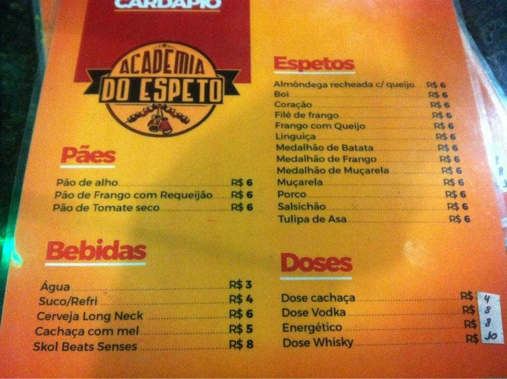 Menu Em Academia Do Espeto Pub Bar Belo Horizonte Av Francisco S