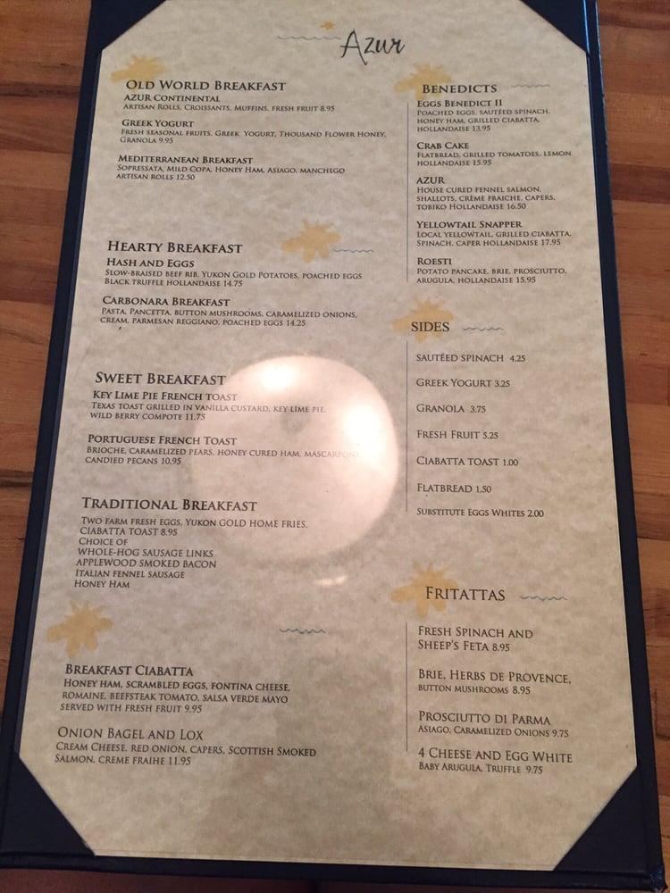 Menu at Azur Restaurant, Key West