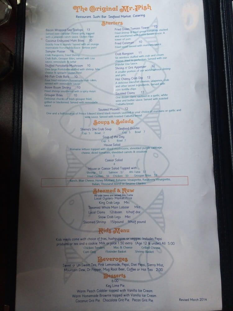 Menu at Mr. Fish Seafood Restaurant, Myrtle Beach