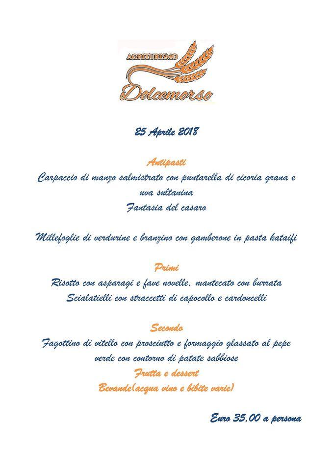 Menu di Agriturismo e Agricampeggio Dolcemorso 