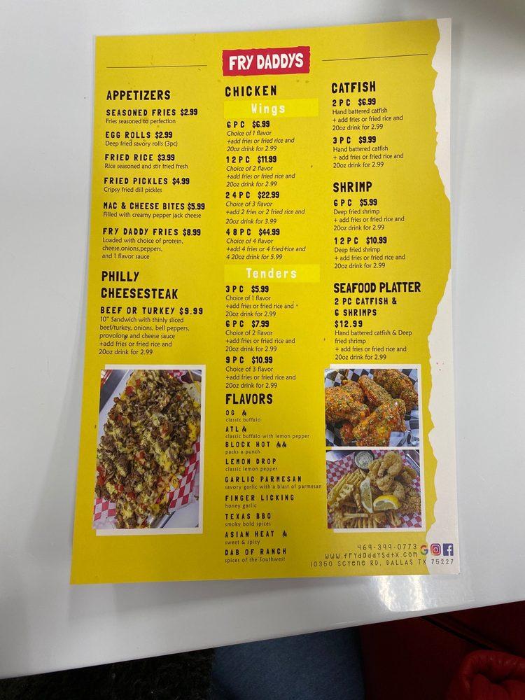 Menu at Fry Daddys restaurant, Dallas