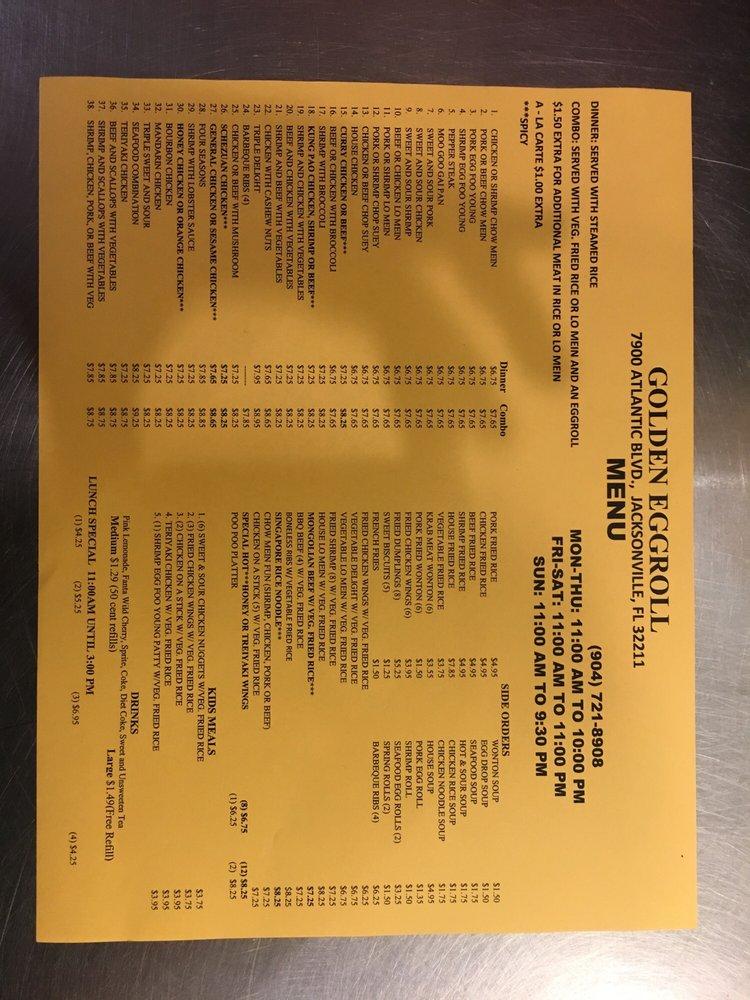 Menu at Golden Egg Roll restaurant, Jacksonville, Atlantic Blvd