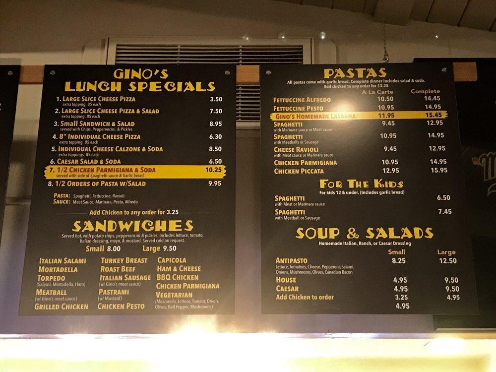 Menu at Gino's Pizza SLO pizzeria, San Luis Obispo
