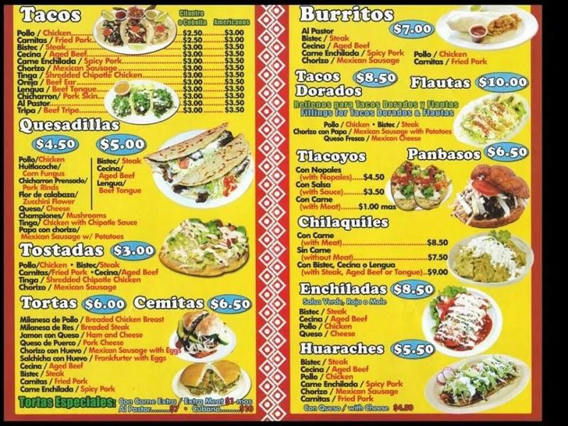 Menu at Mexican Fast Food, Yonkers, Jerome Ave