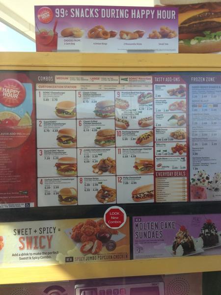 Menu at Sonic Drive-In fast food, Winchester, 171 Gateway Dr