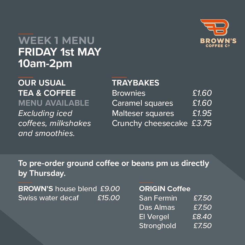 Menu at Brown’s Coffee Co. cafe, Ballyclare