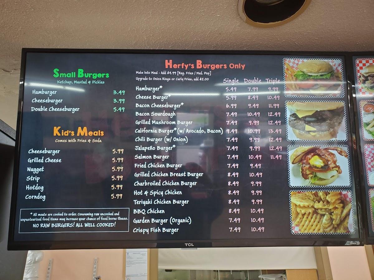 Menu at Herfy's Burgers restaurant, Snoqualmie