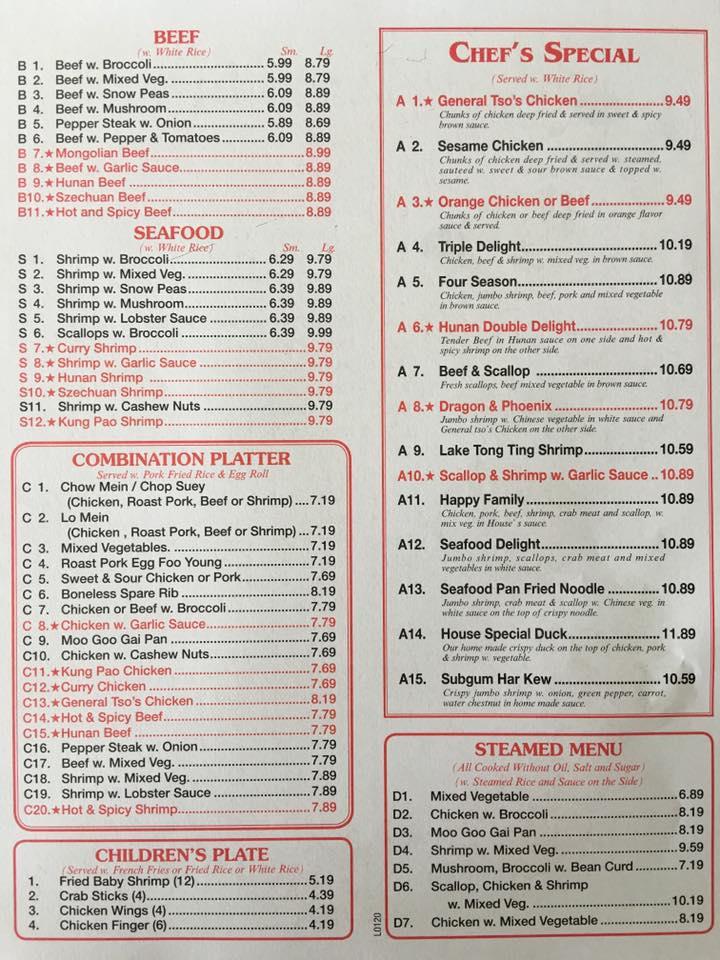 Carta de Li Yangs Chinese Restaurant, Oshkosh