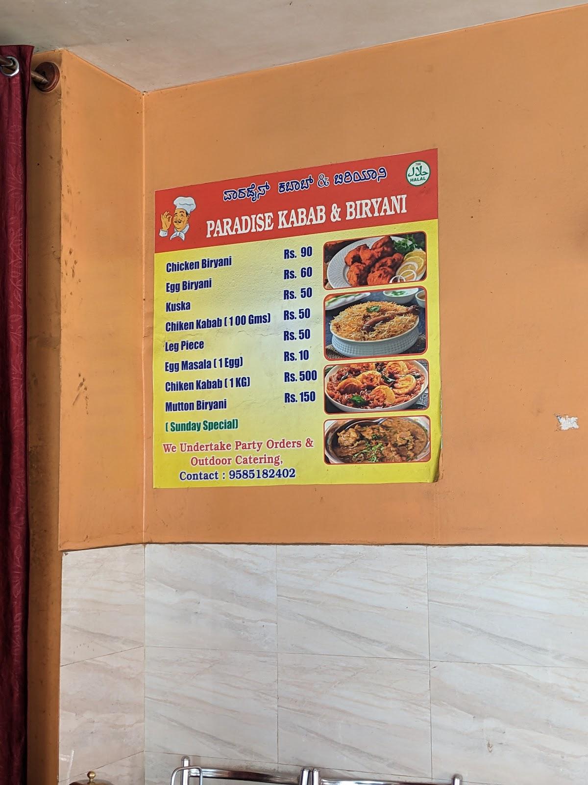 Menu at Paradise Kabab & Biryani, Bengaluru