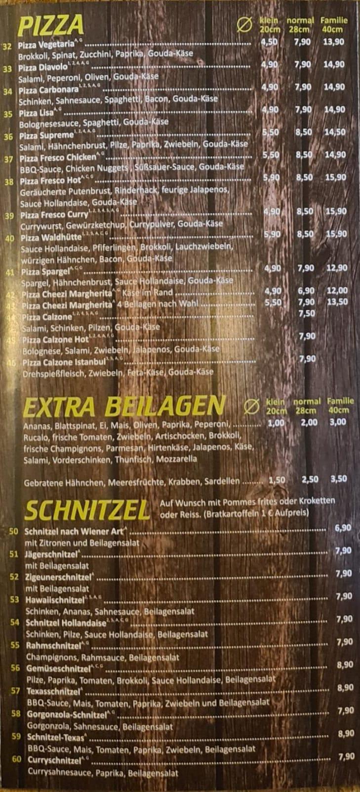 Speisekarte von Pizzeria Fresco Fuldatal, Fuldatal