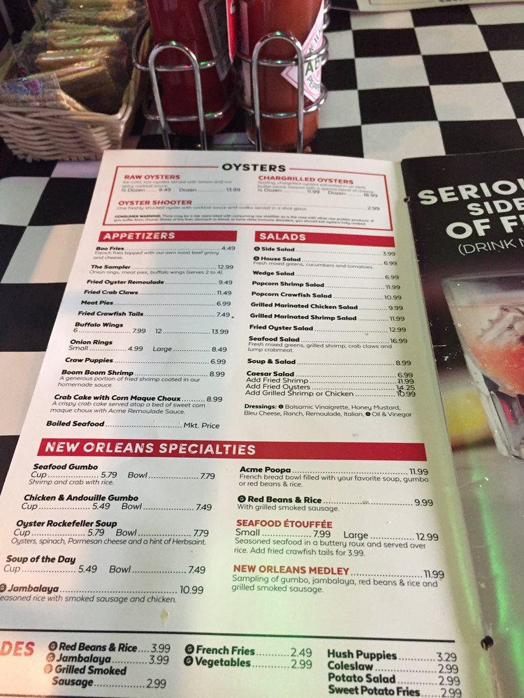 Menu at Acme Oyster House restaurant, Metairie, Veterans Blvd