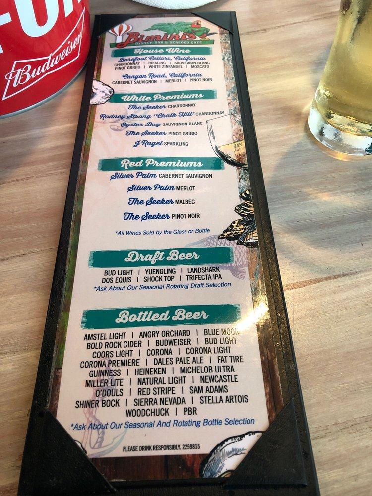 Menu at Bimini's Oyster Bar and Seafood Cafe, Greenville