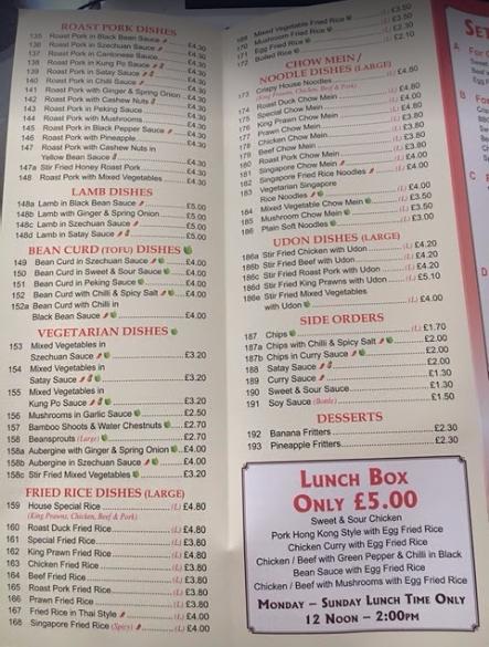 Mayflower Chinese Takeaway Stansted Menu