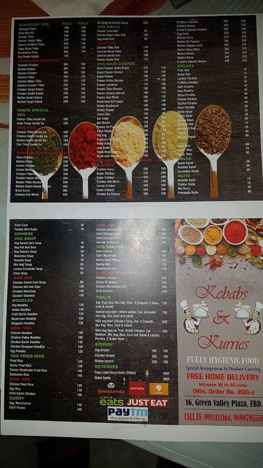 Menu at Kebabs and Kurries, Faridabad