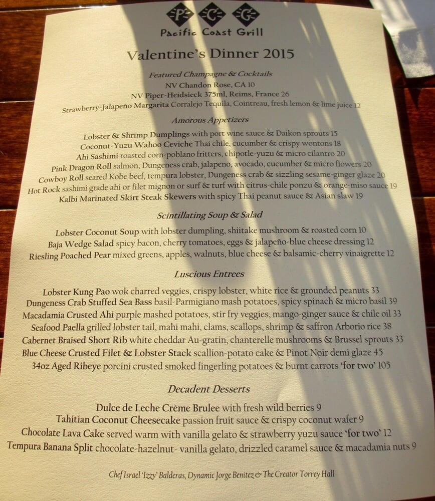 Menu at Pacific Coast Grill pub & bar, Encinitas