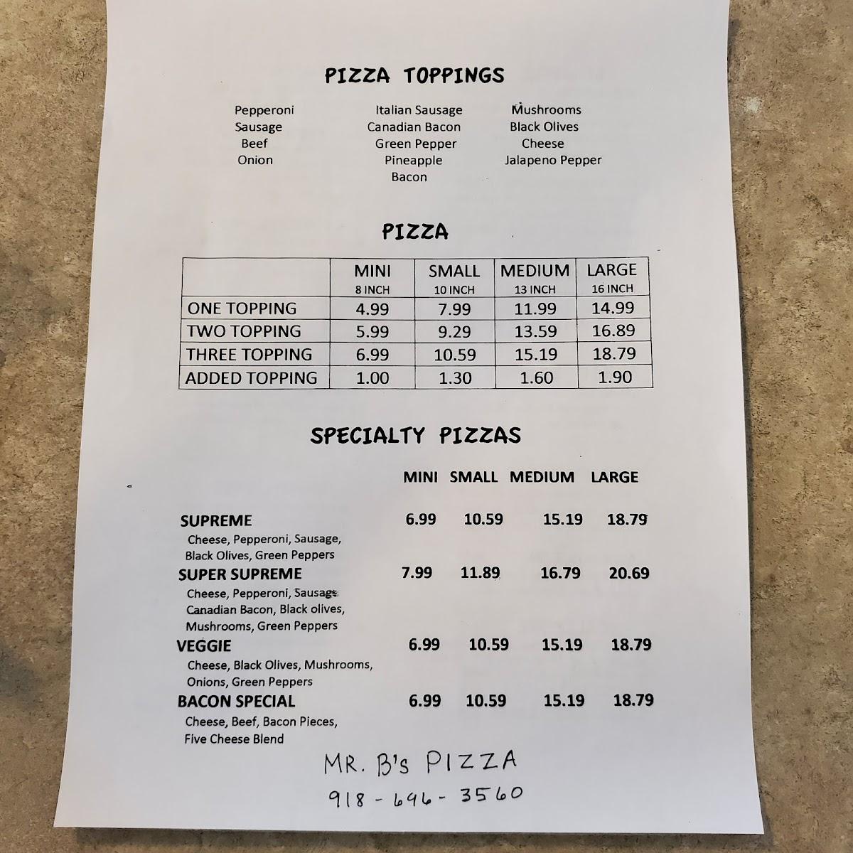 Menu At Mr B's Pizza Pizzeria, Stilwell