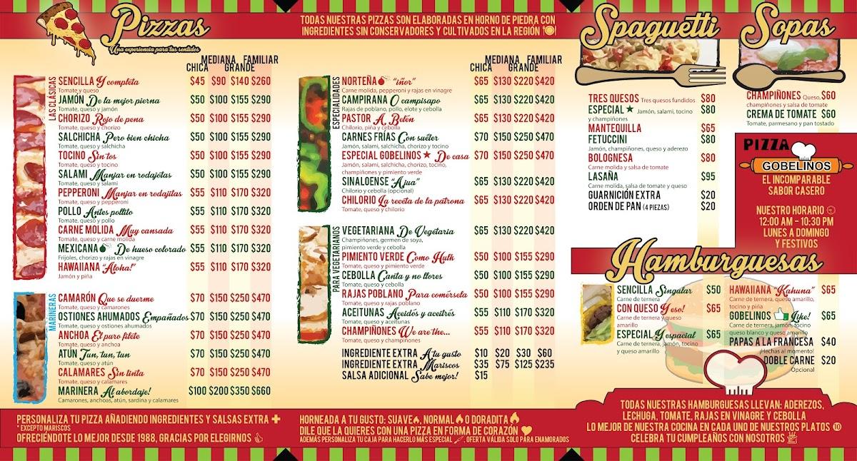 Carta del restaurante Pizza Gobelinos (Plaza Agua Rica), San Juan del Río