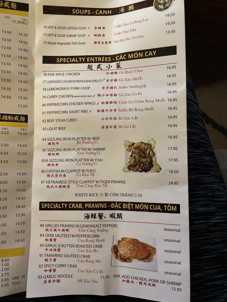 Menu at Phở Hà Tiên restaurant, San Francisco