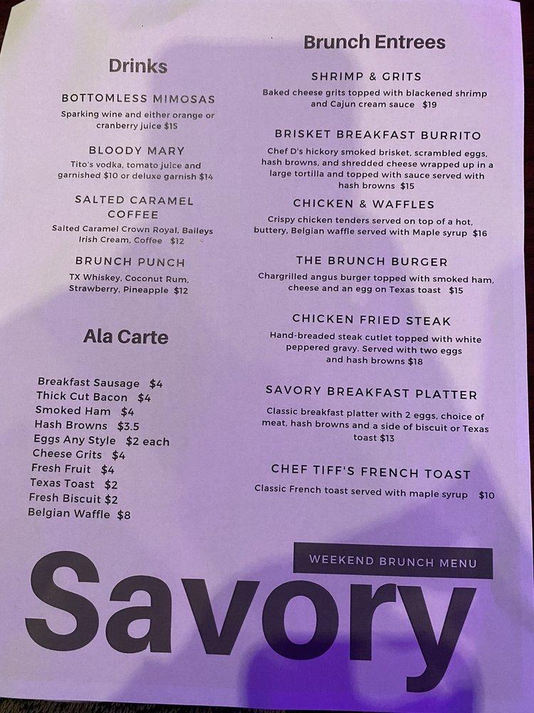 Menu at Savory Kitchen Catering restaurant, Little Elm