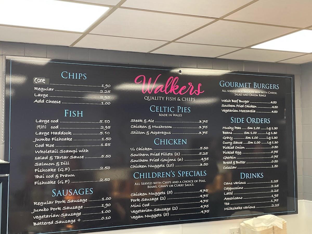 Menu at Walker's Quality Fish & Chips restaurant, Aberdyfi